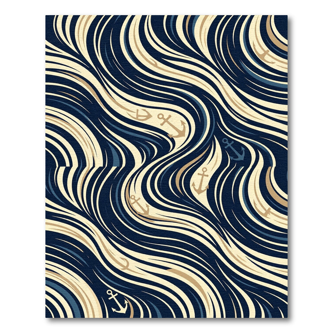 Navy and Gold Fluid Nautical Anchor Rug
