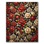 Rich Red Cream Rose Damask Romance Rug