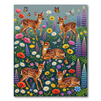 Whimsical Woodland Fawn and Wildflower Meadow Rug