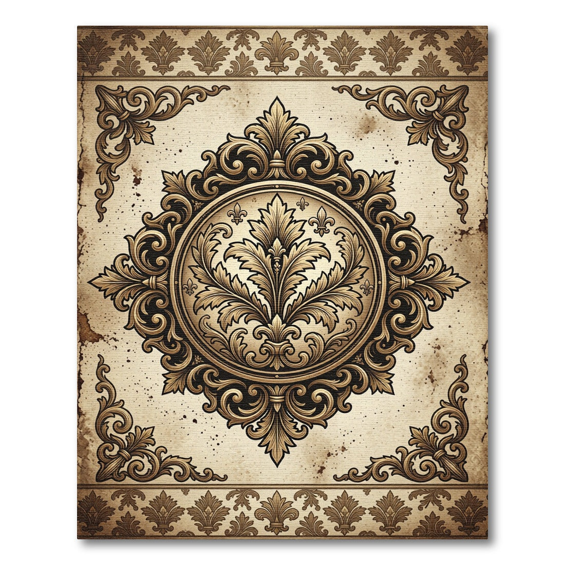 Ornate Antique Gold Fleur Medallion Rug