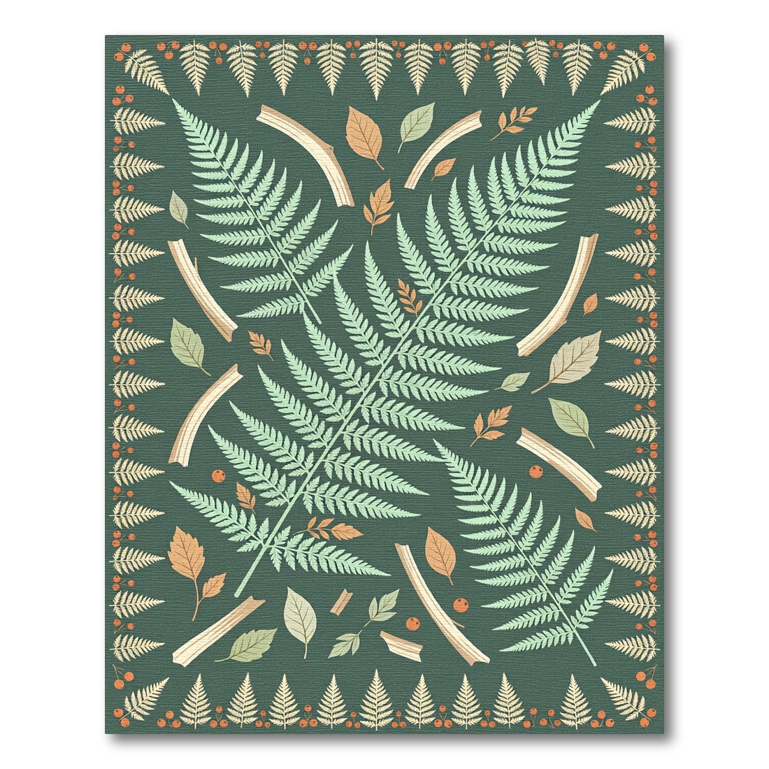 Sage Green Botanical Fern Forest Rug