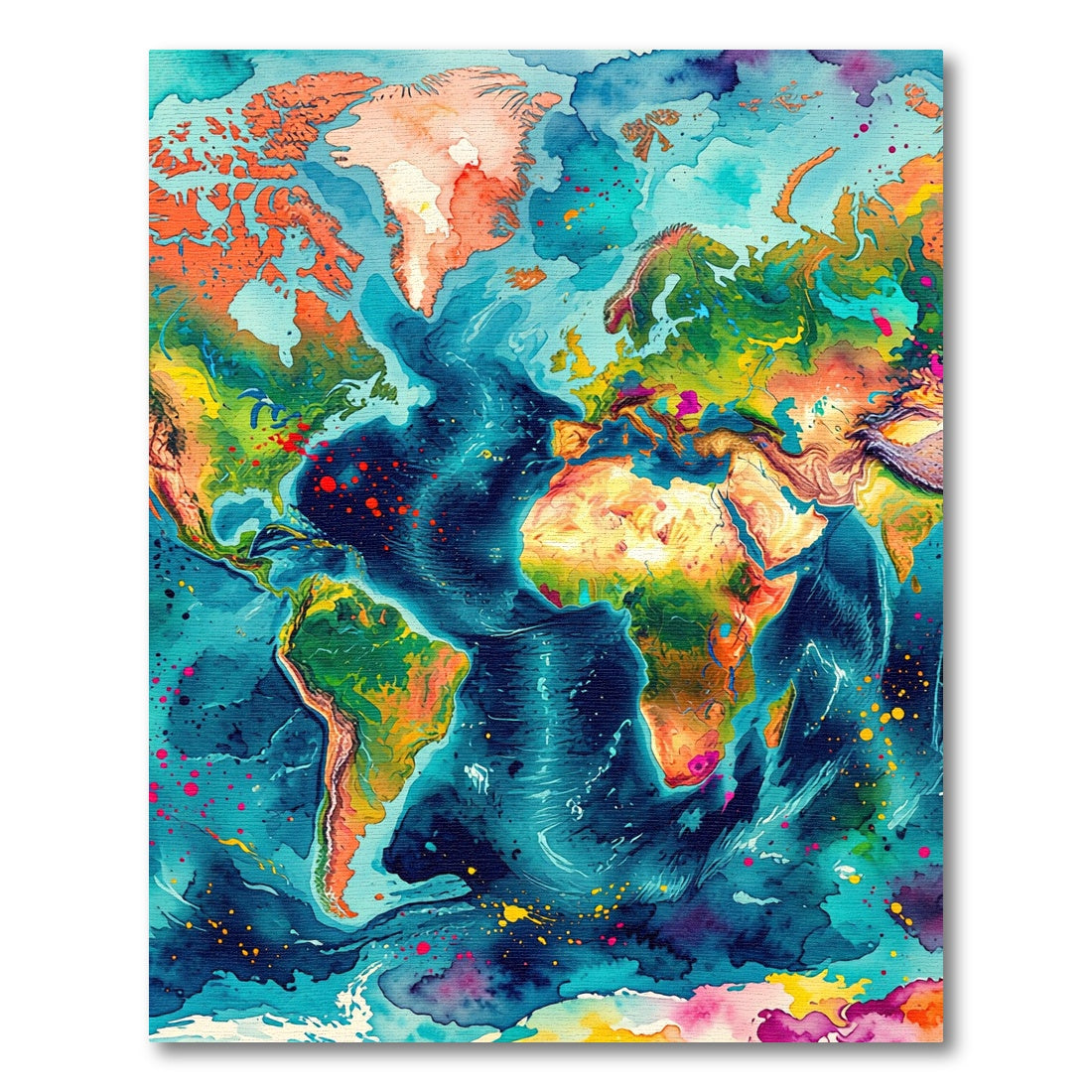 Vibrant Abstract Watercolor World Map Rug
