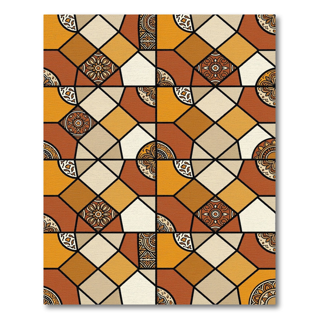 Geometric Ochre Terracotta Tile Mosaic Rug