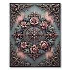 Pink Roses Baroque Scroll Medallion Rug