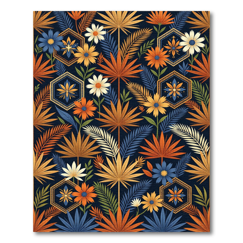Botanical Geometric Hexagon Midnight Flora Rug