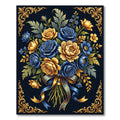Golden Rose and Navy Floral Bouquet Rug