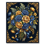 Golden Rose and Navy Floral Bouquet Rug