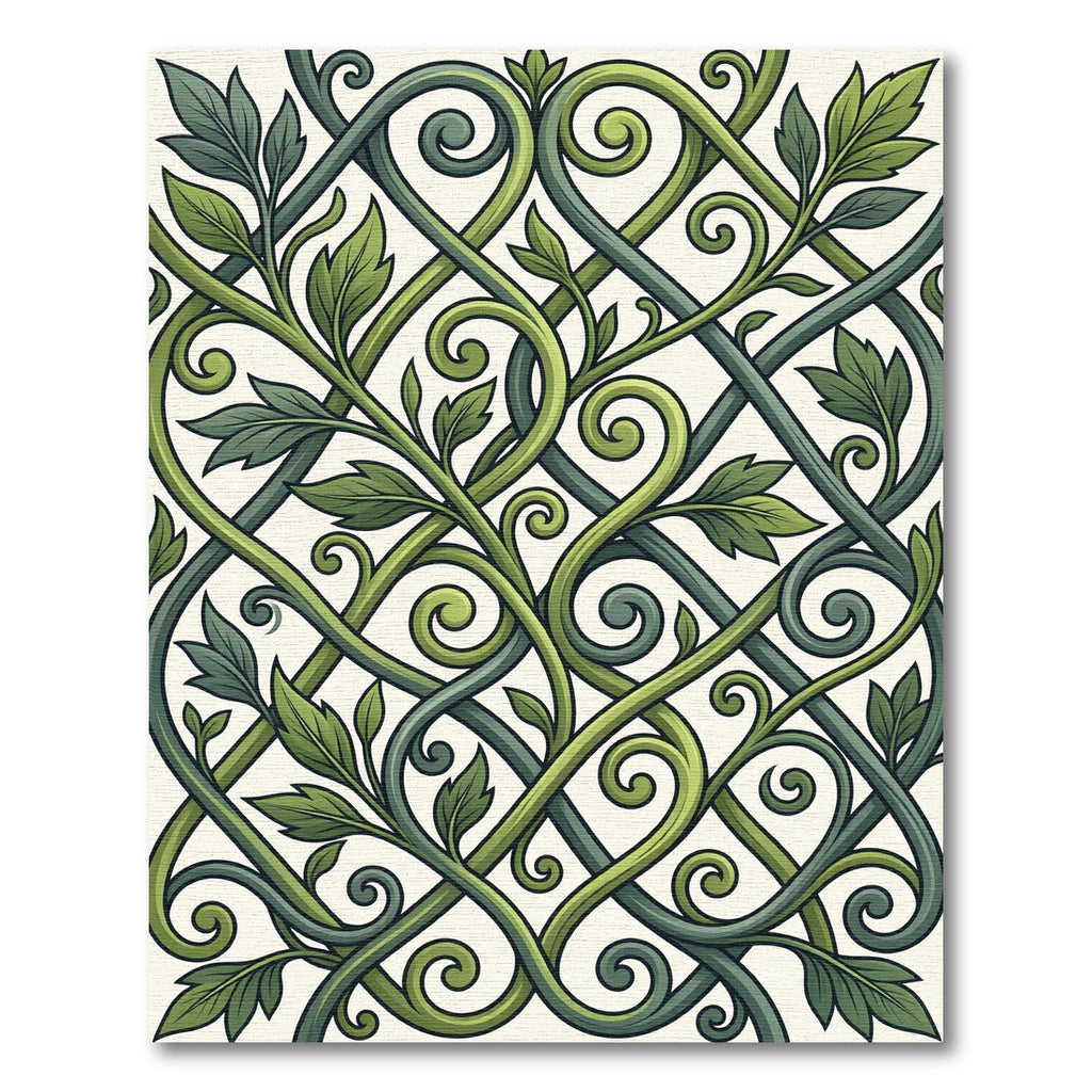 Intertwined Verdant Botanical Scroll Rug
