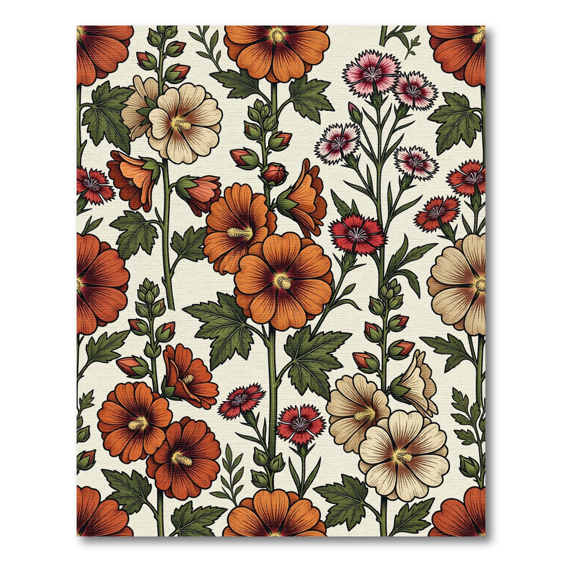 Botanical Orange Floral Garden Meadow Rug