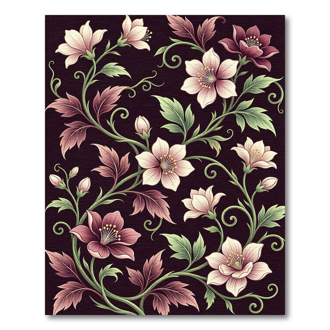 Elegant Mauve Floral Botanical Vine Rug