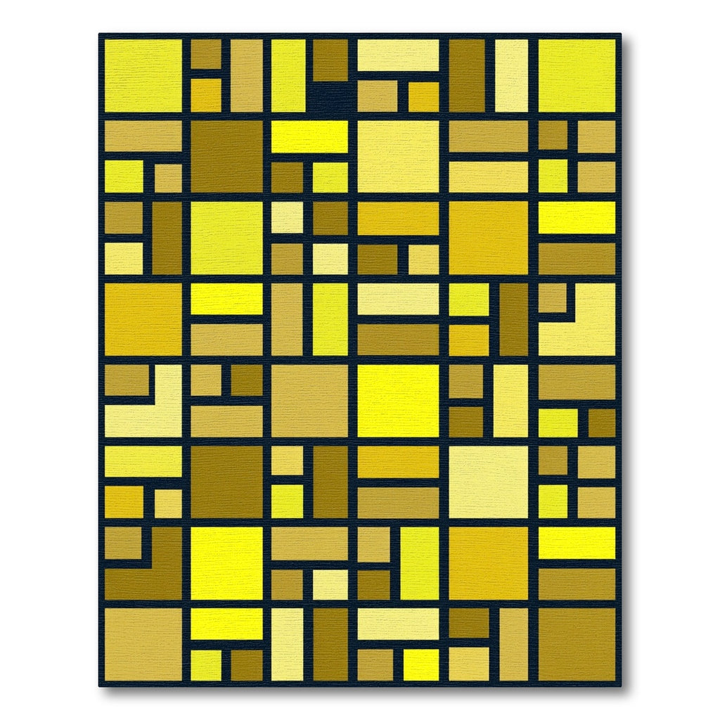 Golden Geometric Abstract Block Grid Rug