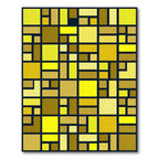 Golden Geometric Abstract Block Grid Rug