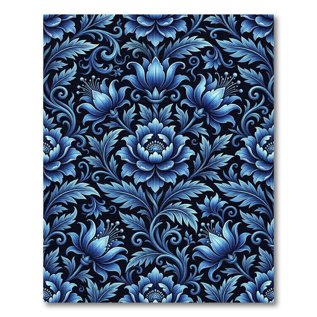 Deep Blue Floral Art Nouveau Rug