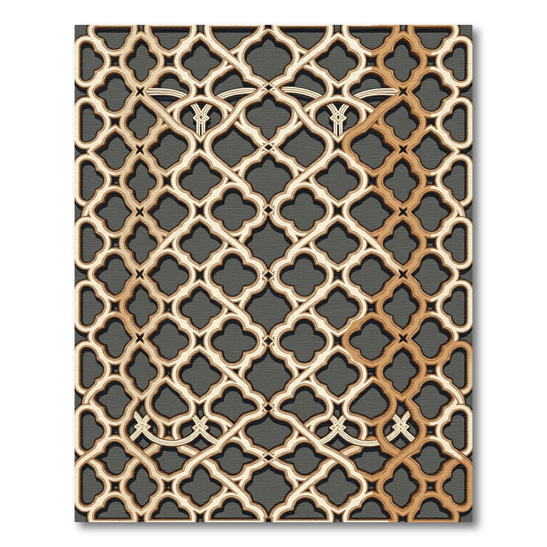 Elegant Gold Trellis Lattice Layered Rug