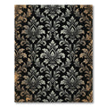 Ornate Black Gold Flourish Damask Rug
