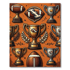 Vintage Rustic Football Trophy Illustration Rug