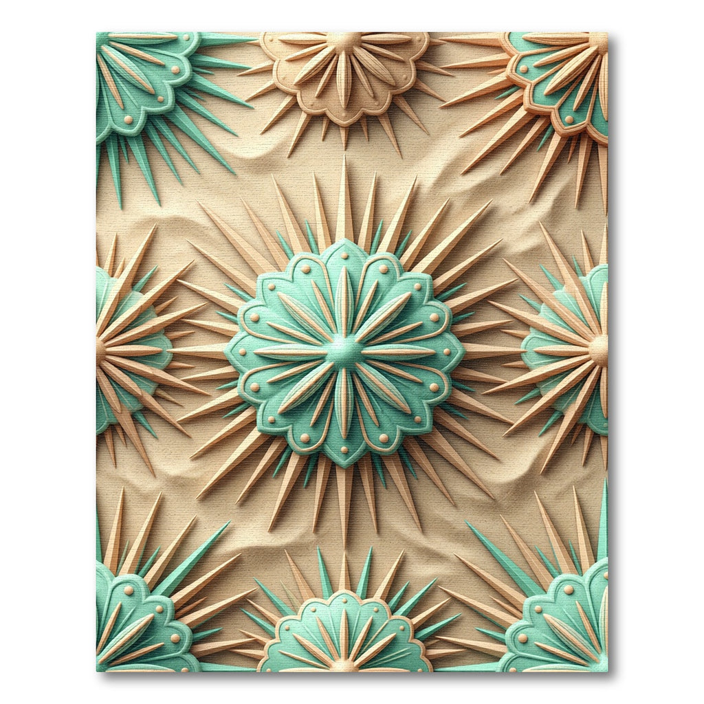Mint Teal Sand Starburst Medallion Rug