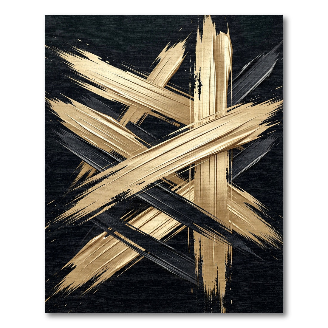 Modern Gold and Black Abstract Stroke Rug