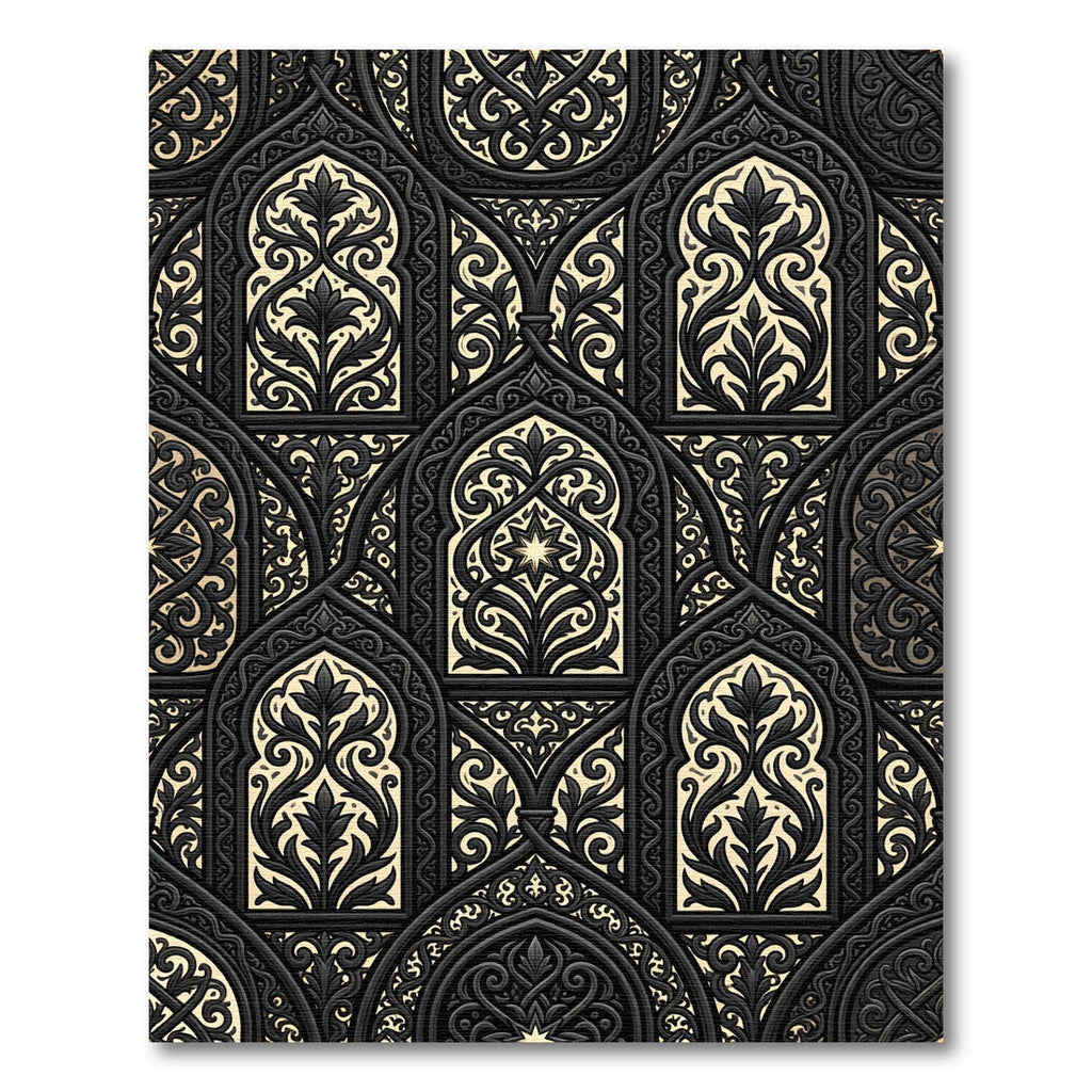 Dark Gothic Arched Floral Damask Rug