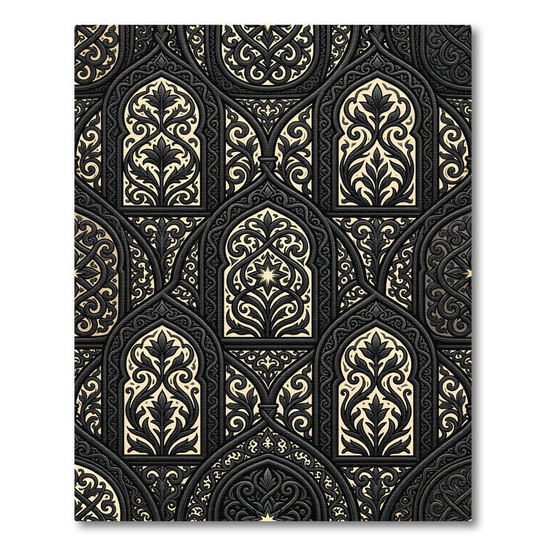 Dark Gothic Arched Floral Damask Rug