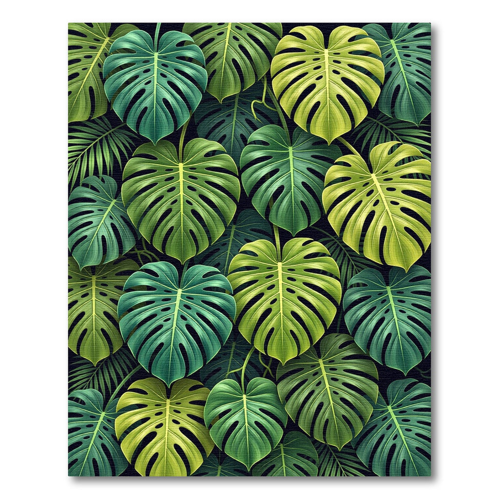 Tropical Green Monstera Leaf Pattern Rug