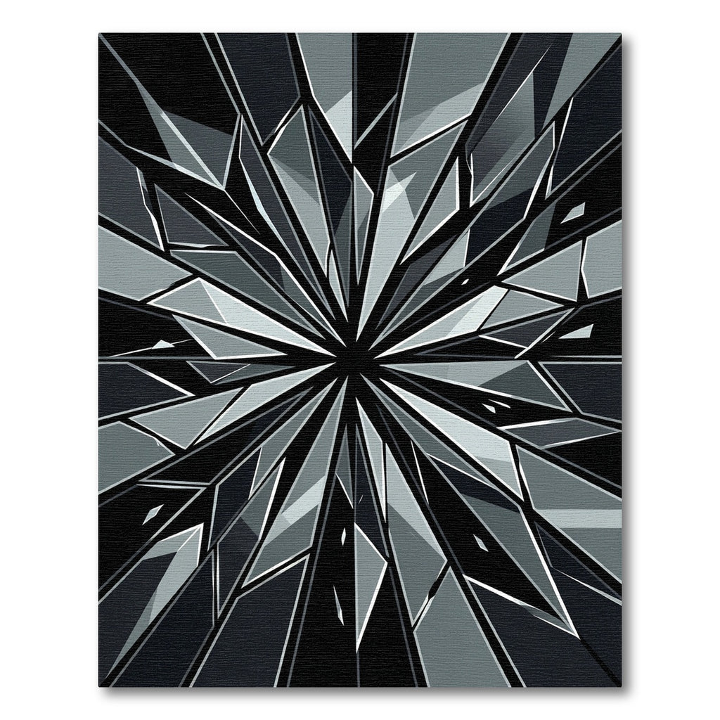 Monochromatic Geometric Starburst Shattered Glass Piece Rug