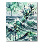 Watercolor Teal Ocean Wave Floral Rug