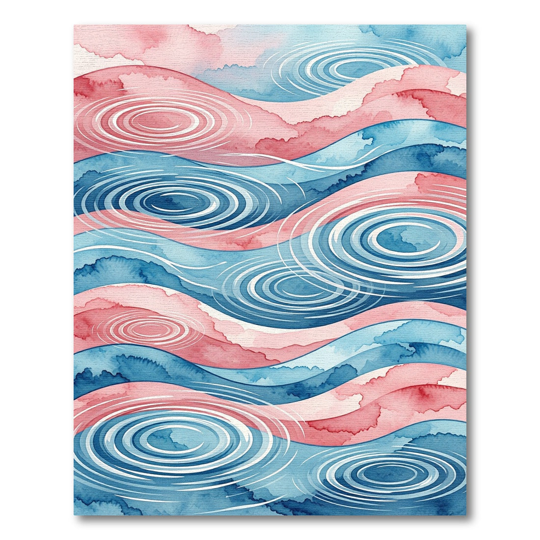 Watercolor Blue and Pink Ripple Wave Rug