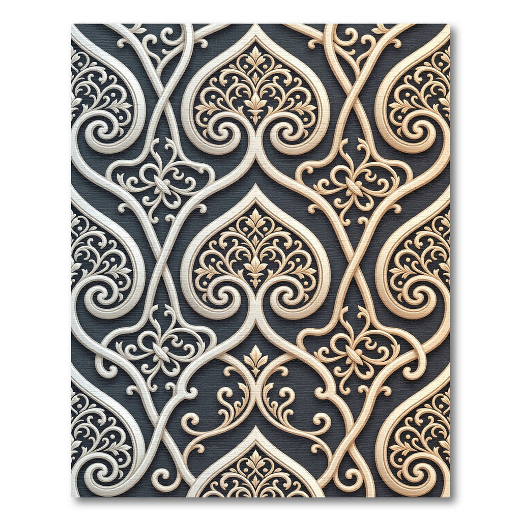 Elegant Cream and Gold Filigree Swirls Rug