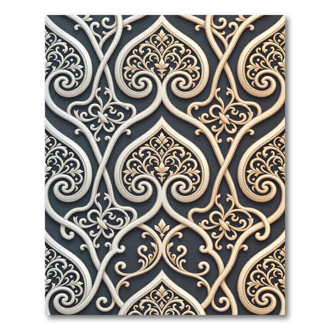 Elegant Cream and Gold Filigree Swirls Rug