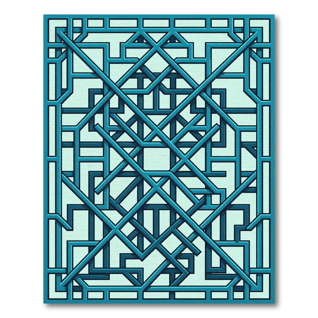 Geometric Teal Interlocking Linear Lattice Rug