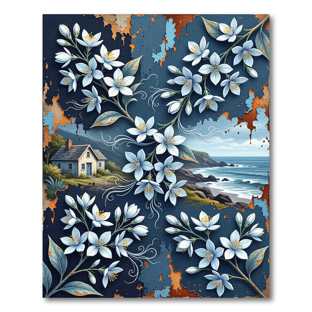 Coastal Blue Floral Weathered Shore Area Rug