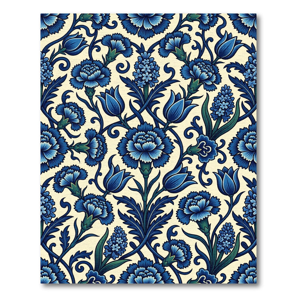 Deep Blue Floral Vine Cover Rug