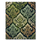 Earthy Green Damask Ornate Foliage Rug