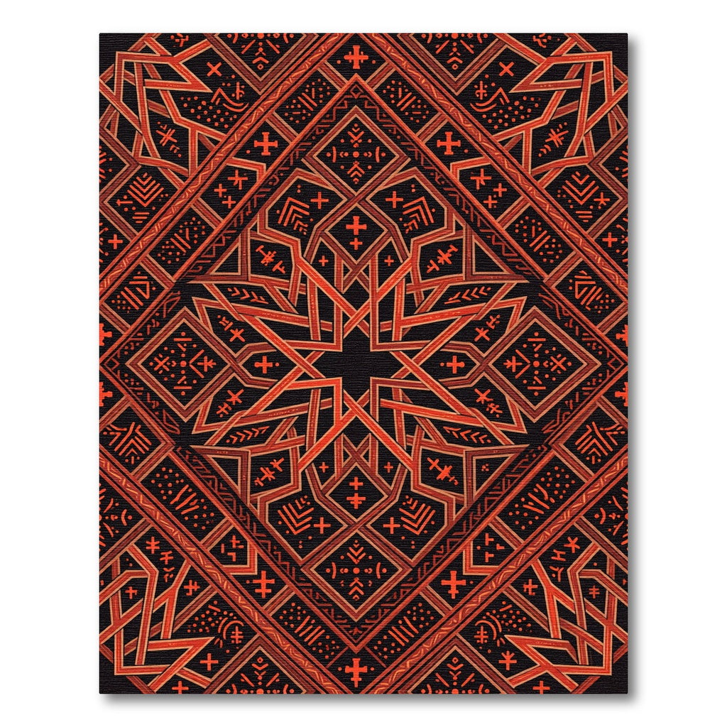 Crimson Geometric Diamond Cross Medallion Rug