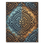 Ornate Teal Gold Filigree Scroll Rug