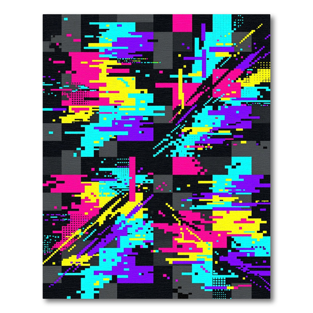 Neon Cyber Glitch Geometric Digital Art Rug