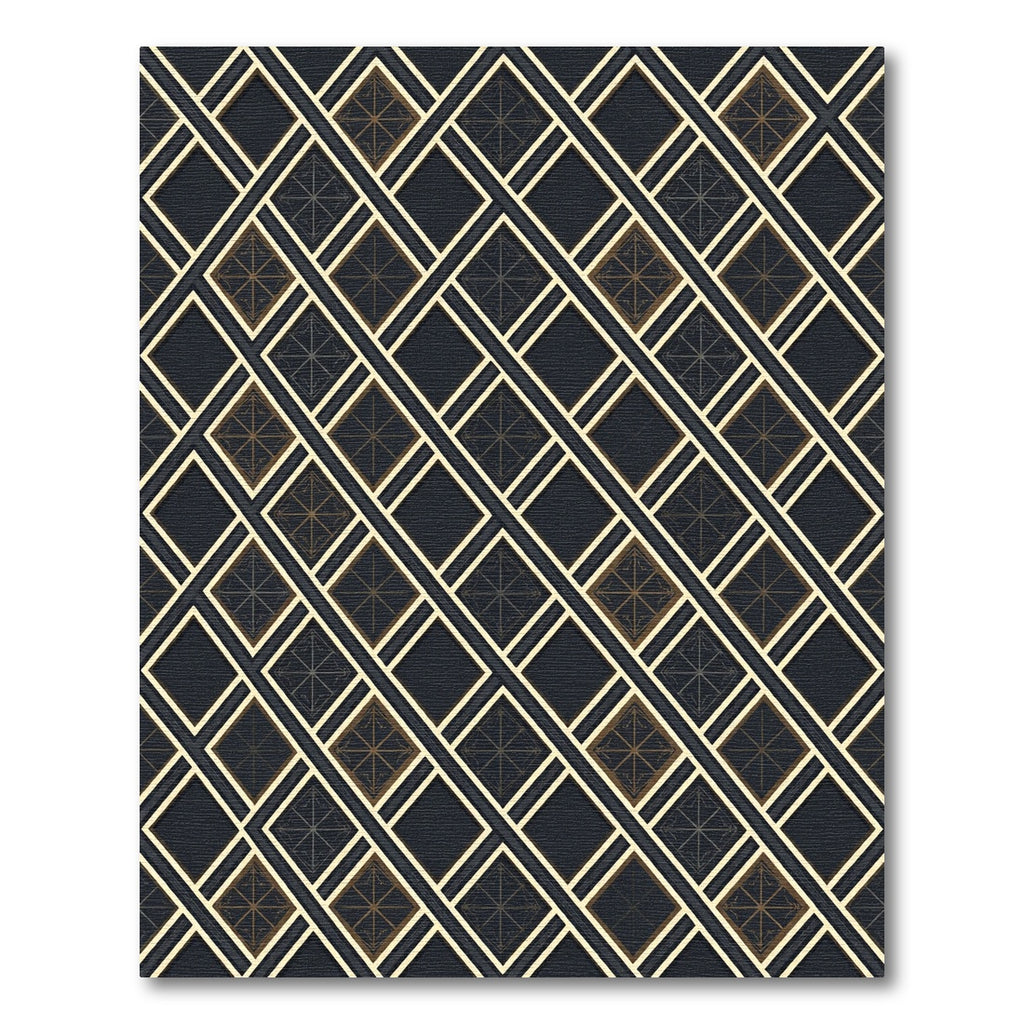 Sophisticated Gold and Charcoal Geometric Lattice Rug