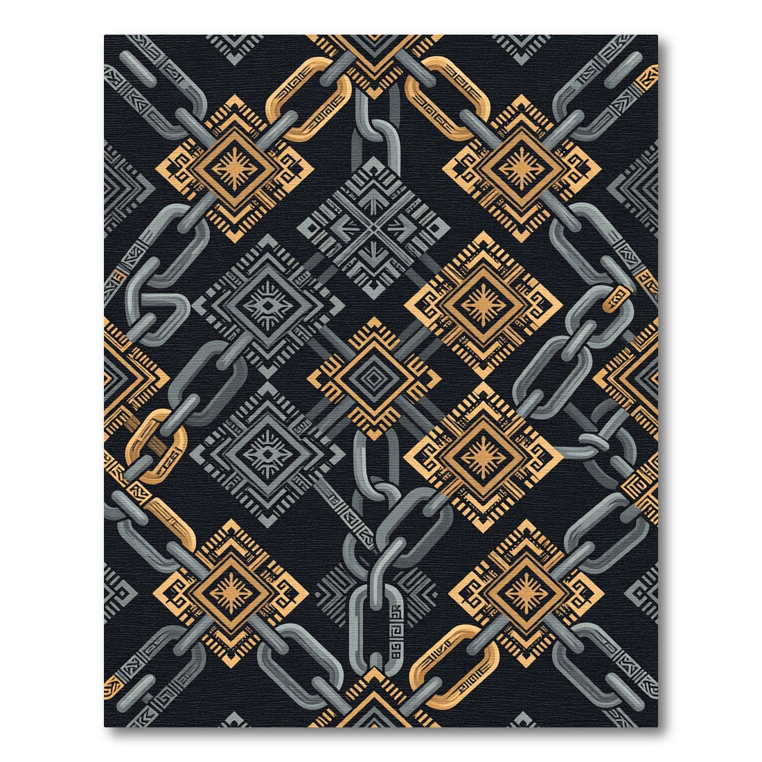 Golden Chain and Geometric Onyx Abstract Rug