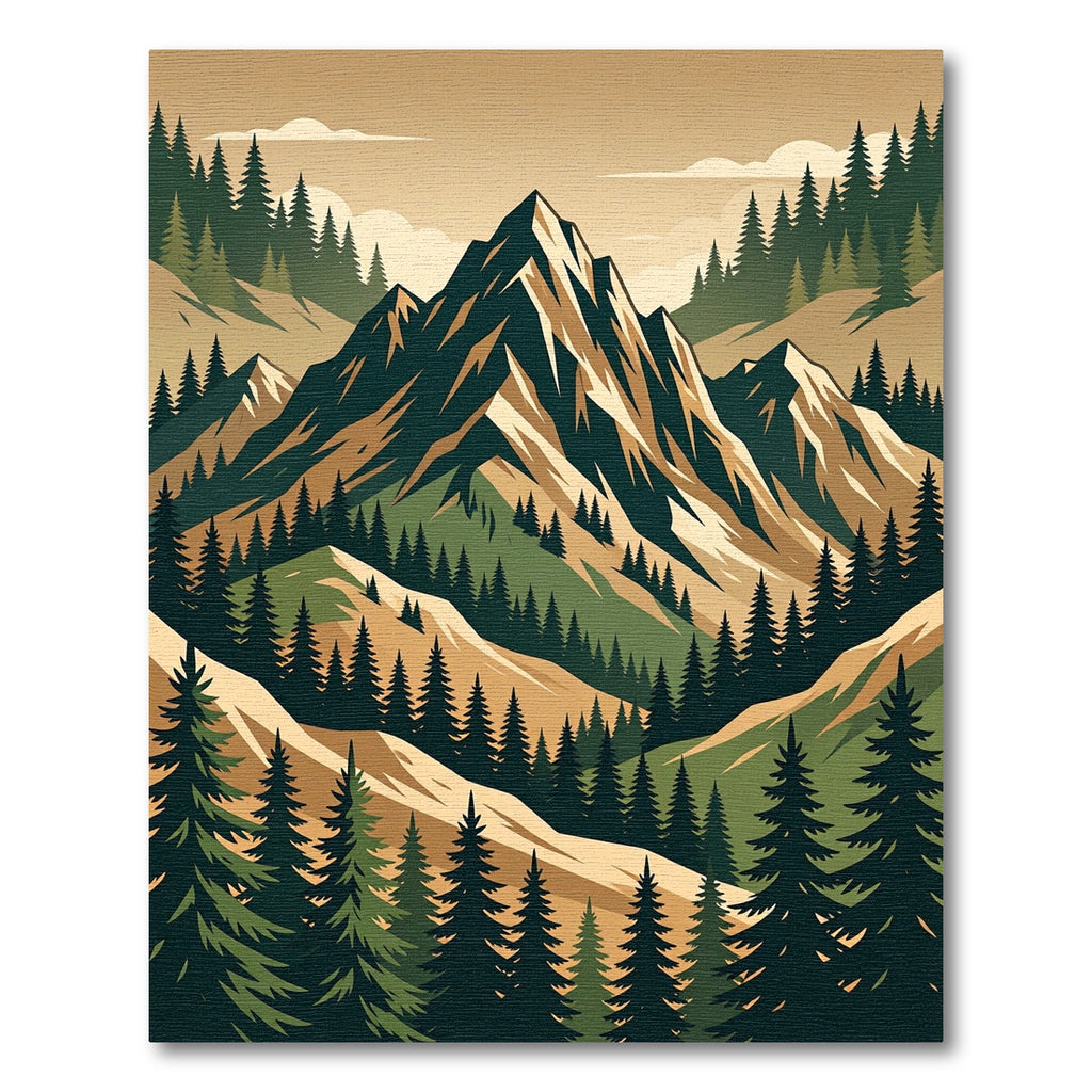 Stark Alpine Peaks Evergreen Forest Landscape Rug