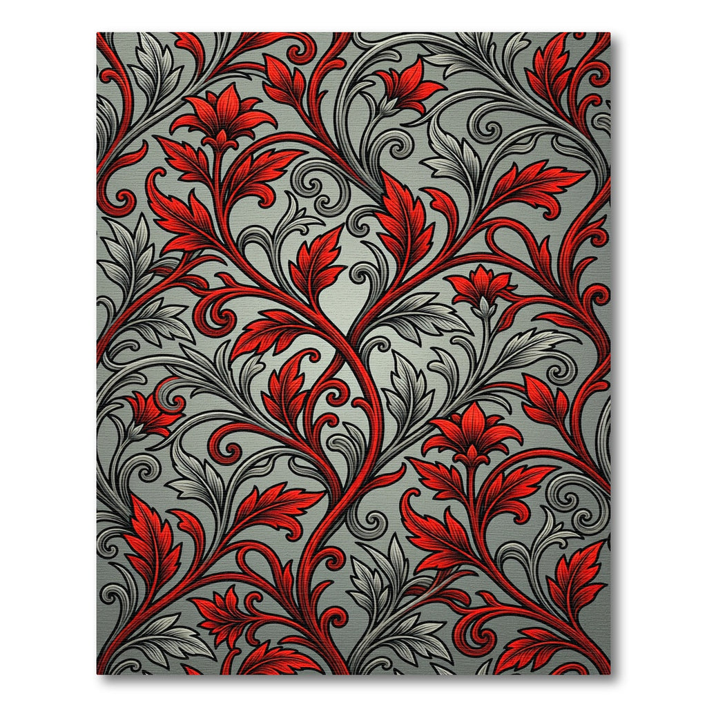 Crimson Red Floral Vine Scroll Rug