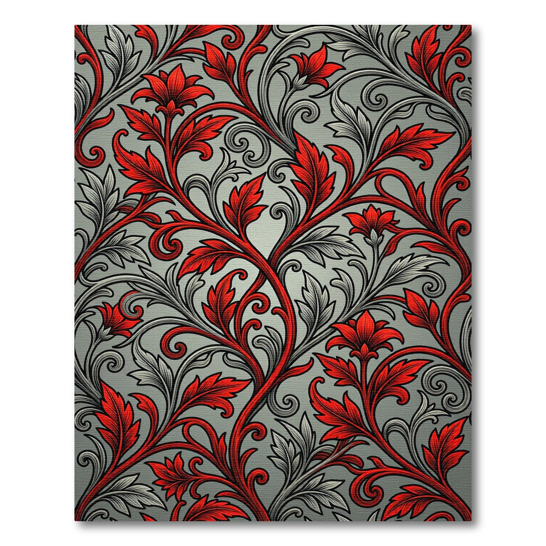 Crimson Red Floral Vine Scroll Rug
