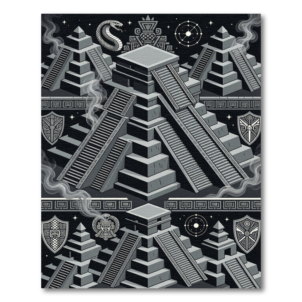 Monochrome Aztec Pyramid Celestial Geometry Rug