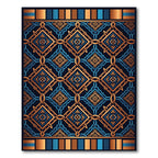 Geometric Gold and Navy Interlocking Tile Rug