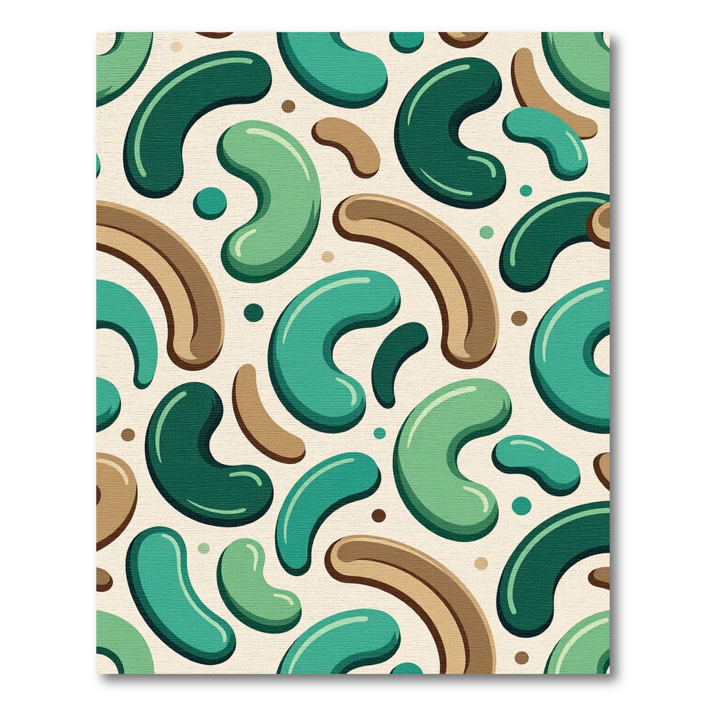 Abstract Teal Curved Bean Mid-Century Form Rug