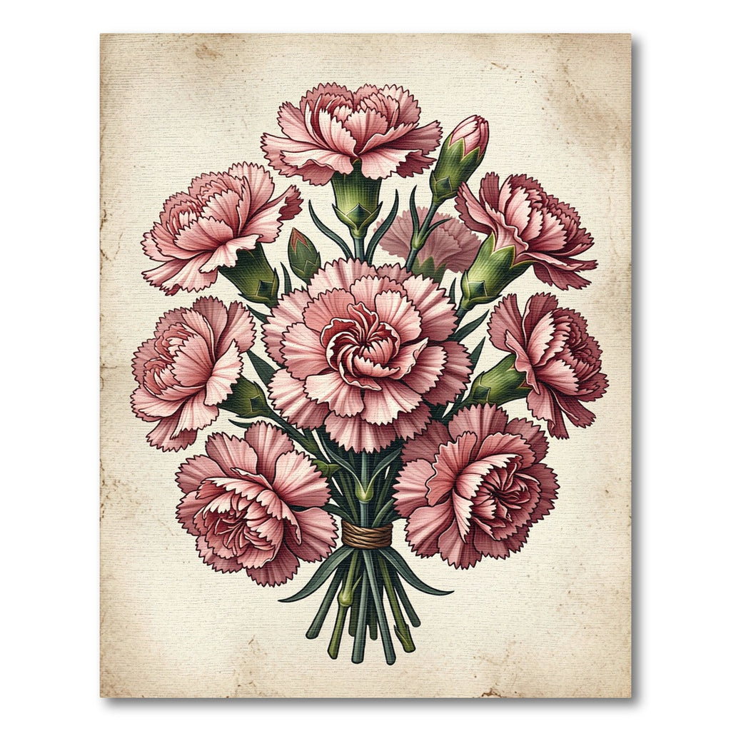 Vintage Pink Carnation Bouquet Illustration Rug