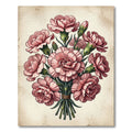 Vintage Pink Carnation Bouquet Illustration Rug