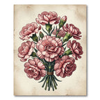 Vintage Pink Carnation Bouquet Illustration Rug