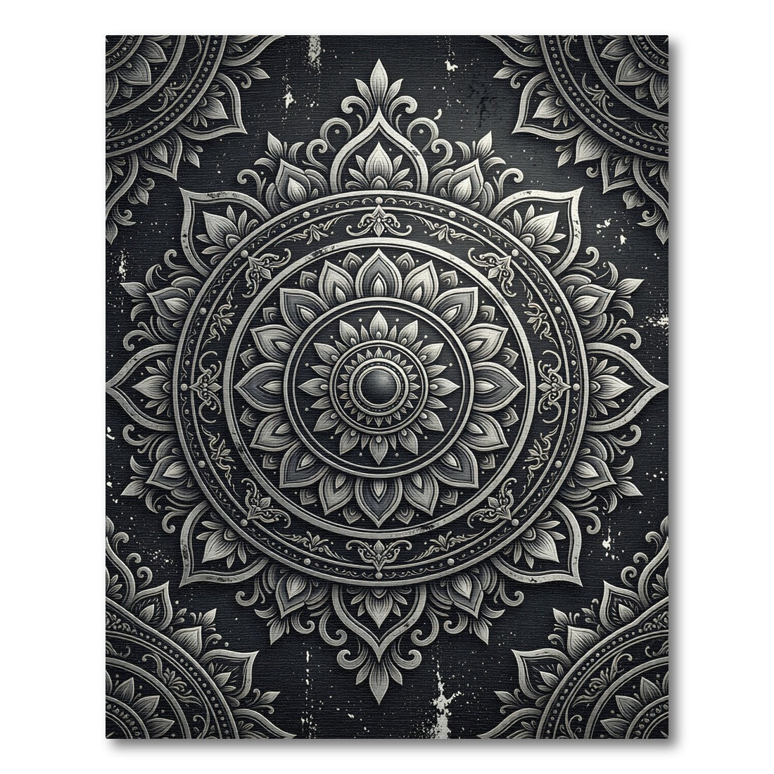 Ornate Silver Monochrome Floral Medallion Rug