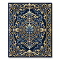 Elegant Navy Gold Baroque Floral Medallion Rug